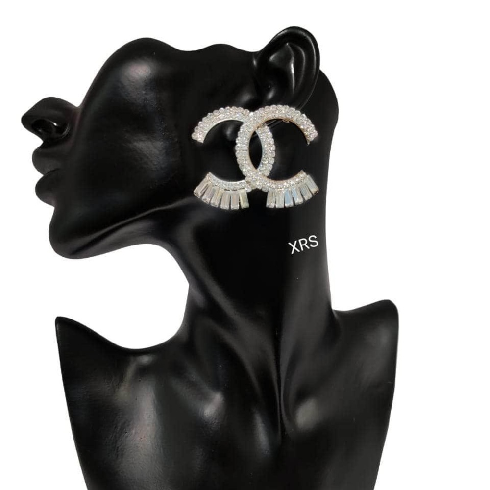 Chanel Studs with silver zirconia and silver tone zirconia baguettes